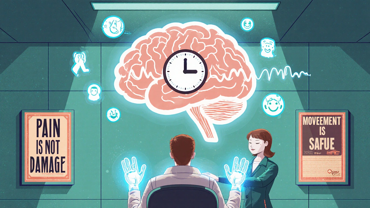 A therapist using glowing hands to calm a patient&#039;s nervous system, with a brain resetting a silent alarm in a sci-fi clinic.