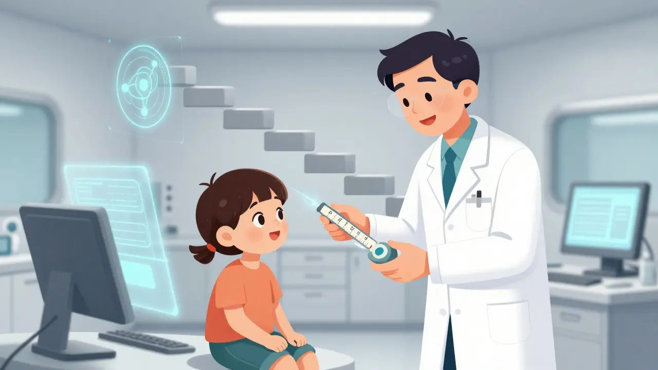 Doctor giving child oral immunotherapy dose treatment