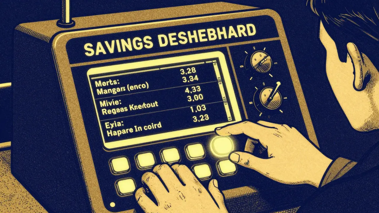 Person using a vintage-style futuristic machine to compare medication prices.