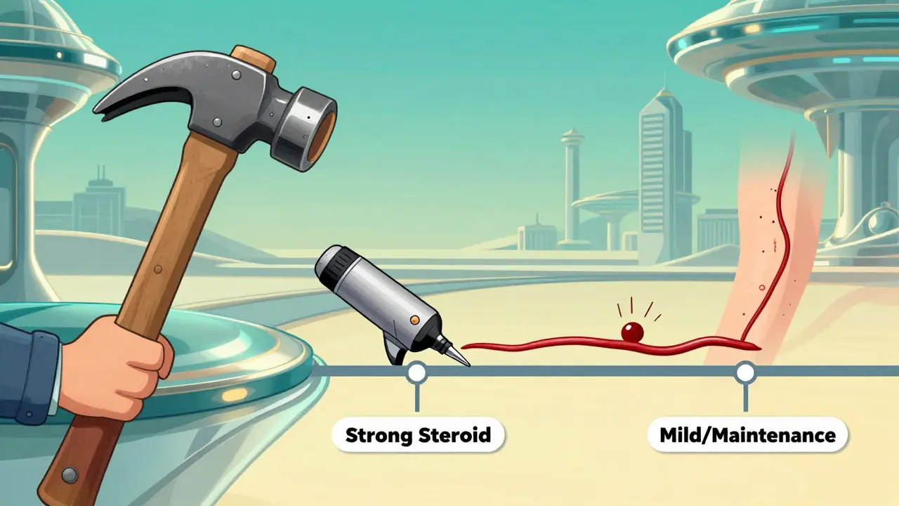 Character switching from strong to mild steroid treatment