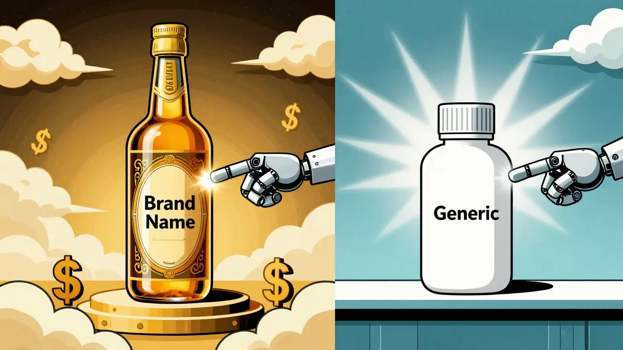 Comparison between expensive brand-name bottle and affordable generic bottle