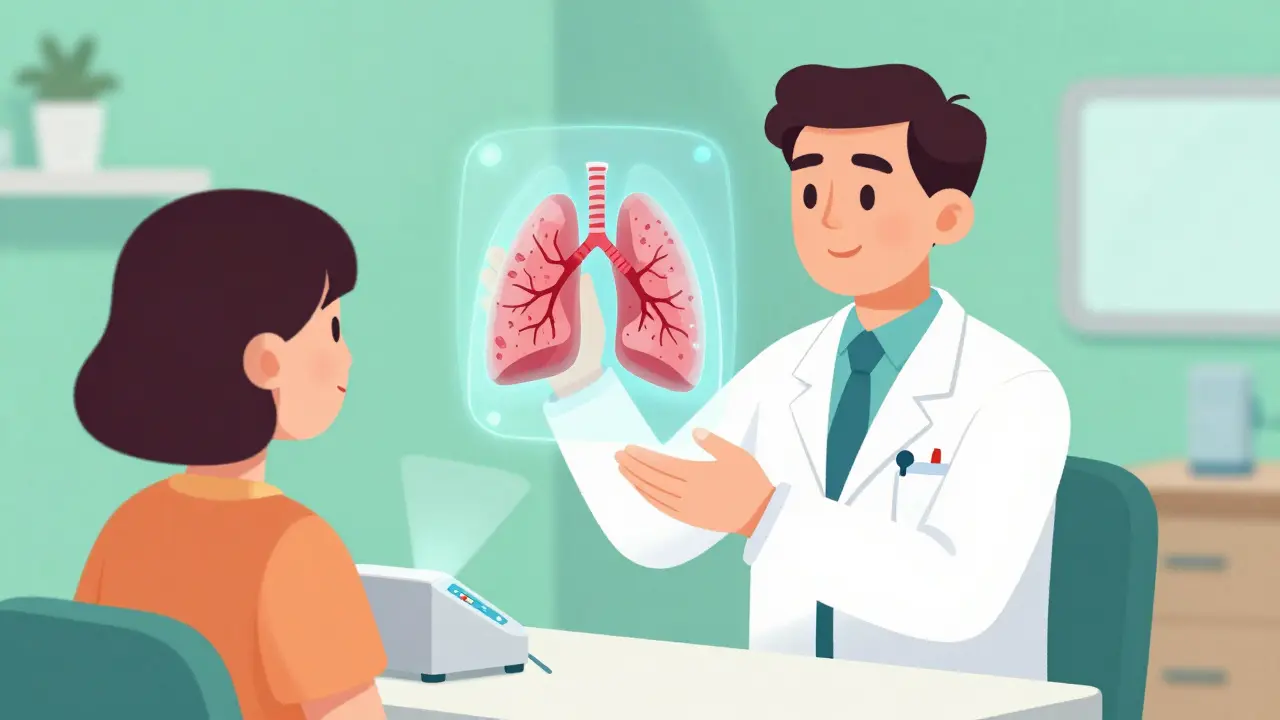 Doctor showing holographic lung scan to patient