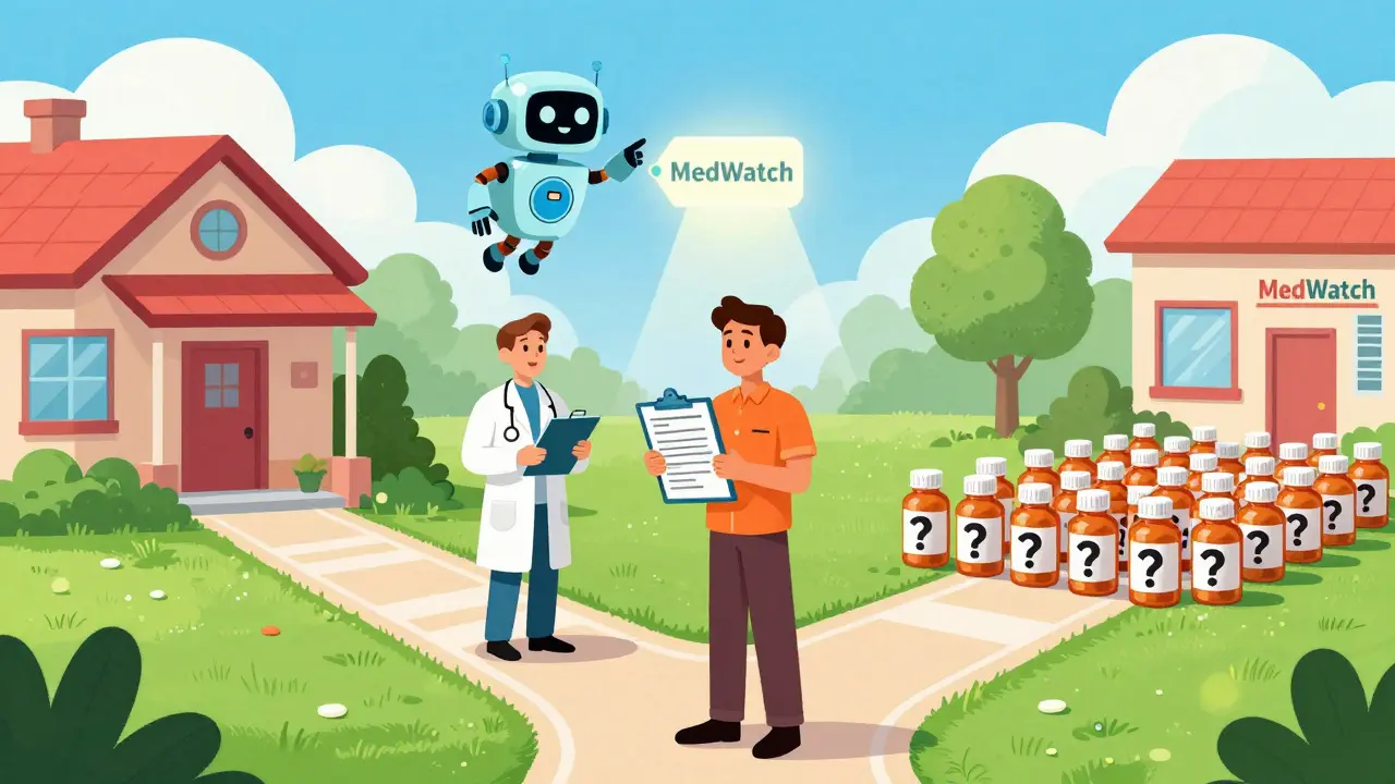Patient choosing safe medication path guided by MedWatch robot