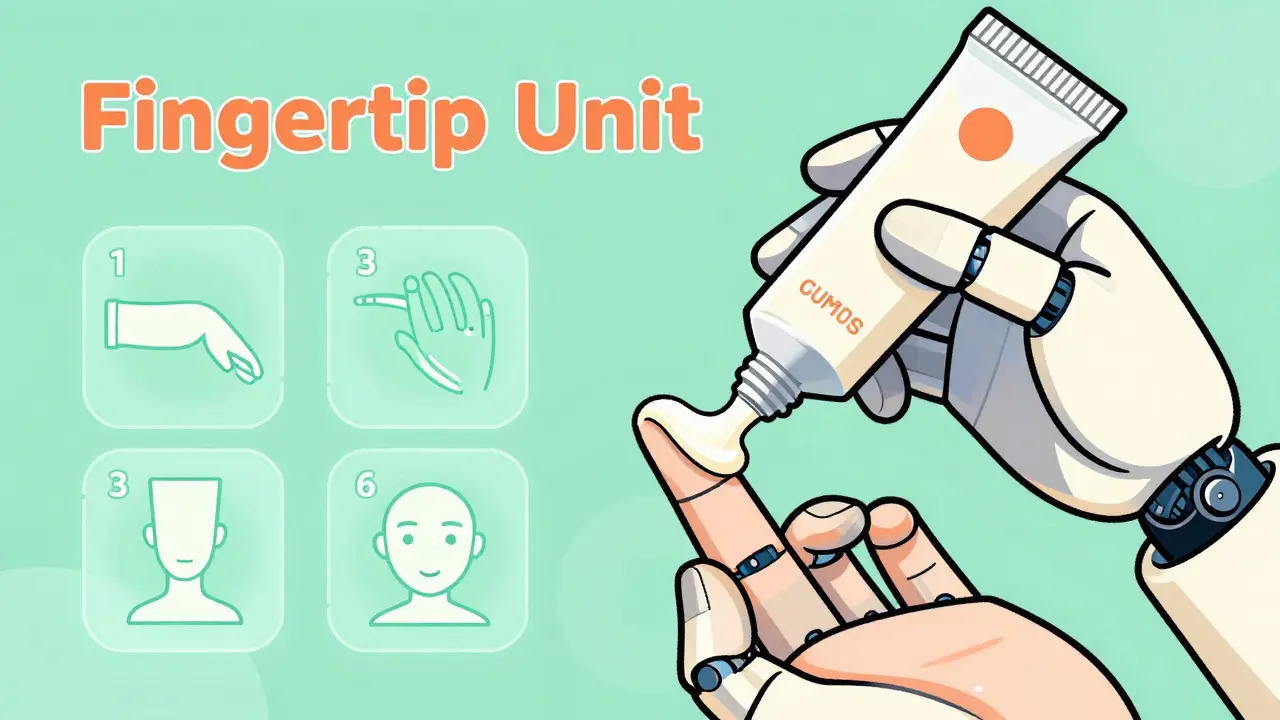 Robot hand demonstrating fingertip unit dosage measurement