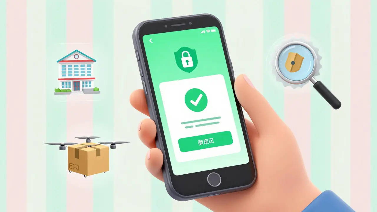 Smartphone displaying digital coupon and safety verification icons