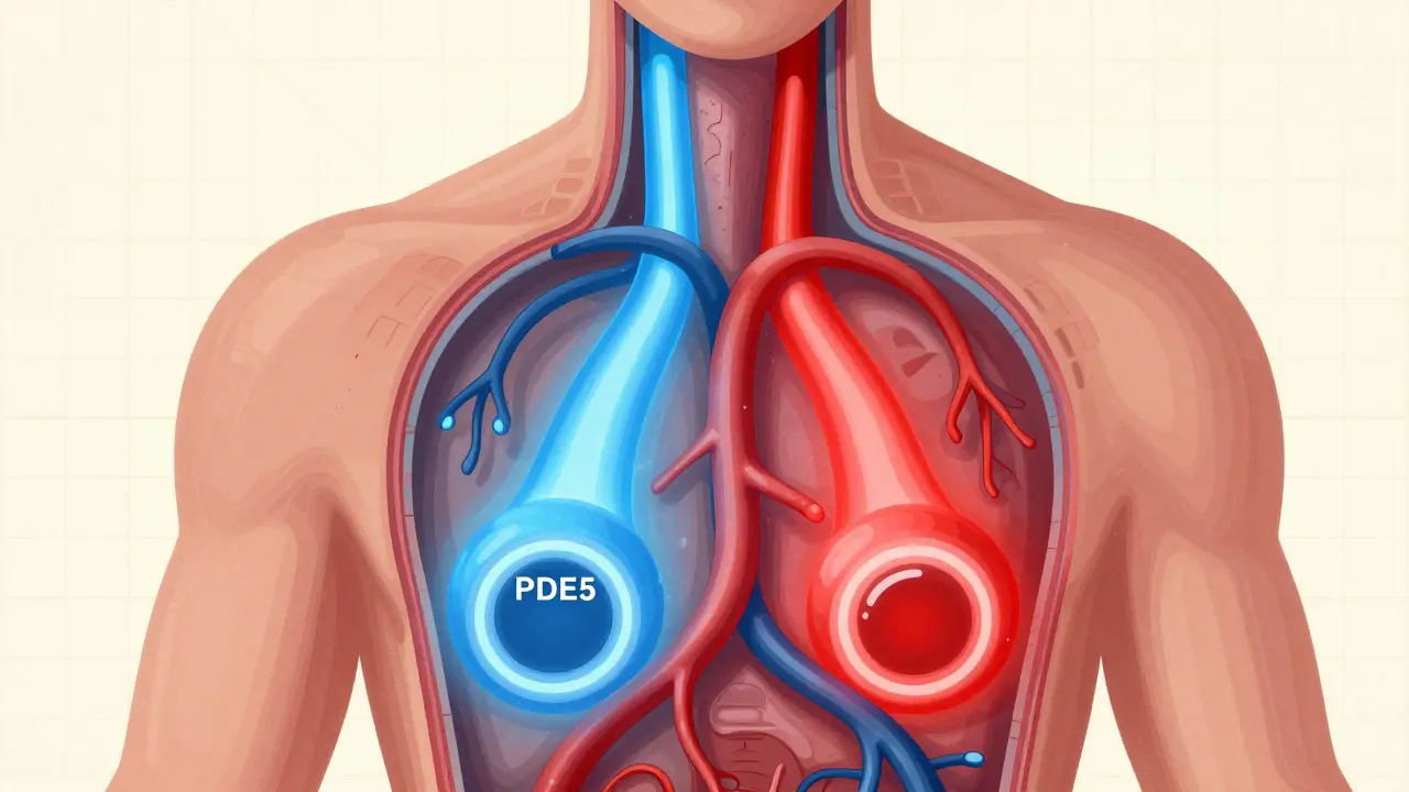Stylized illustration of blood vessels dilating due to medication interaction