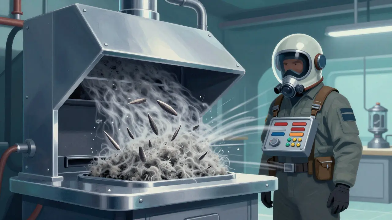 Ventilation system removing asbestos fibers in factory