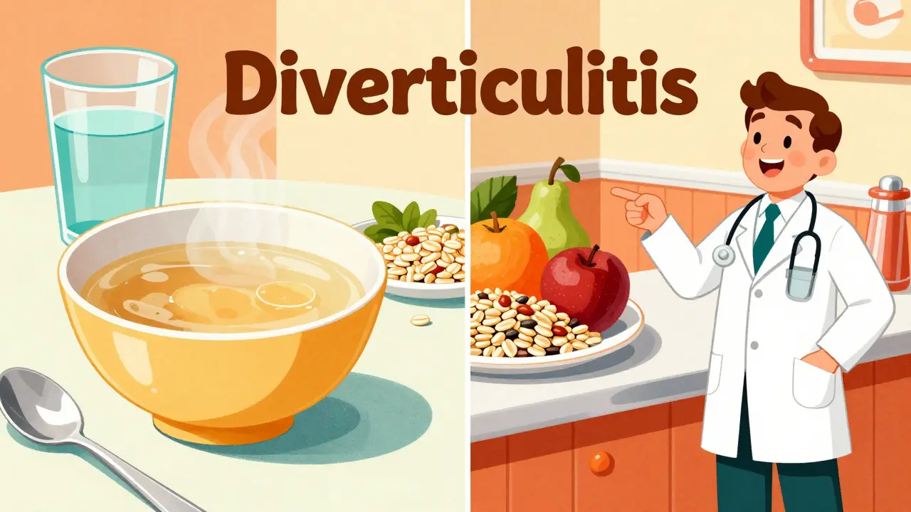 Comparison of clear liquids vs high-fiber diet for gut health in retro art.