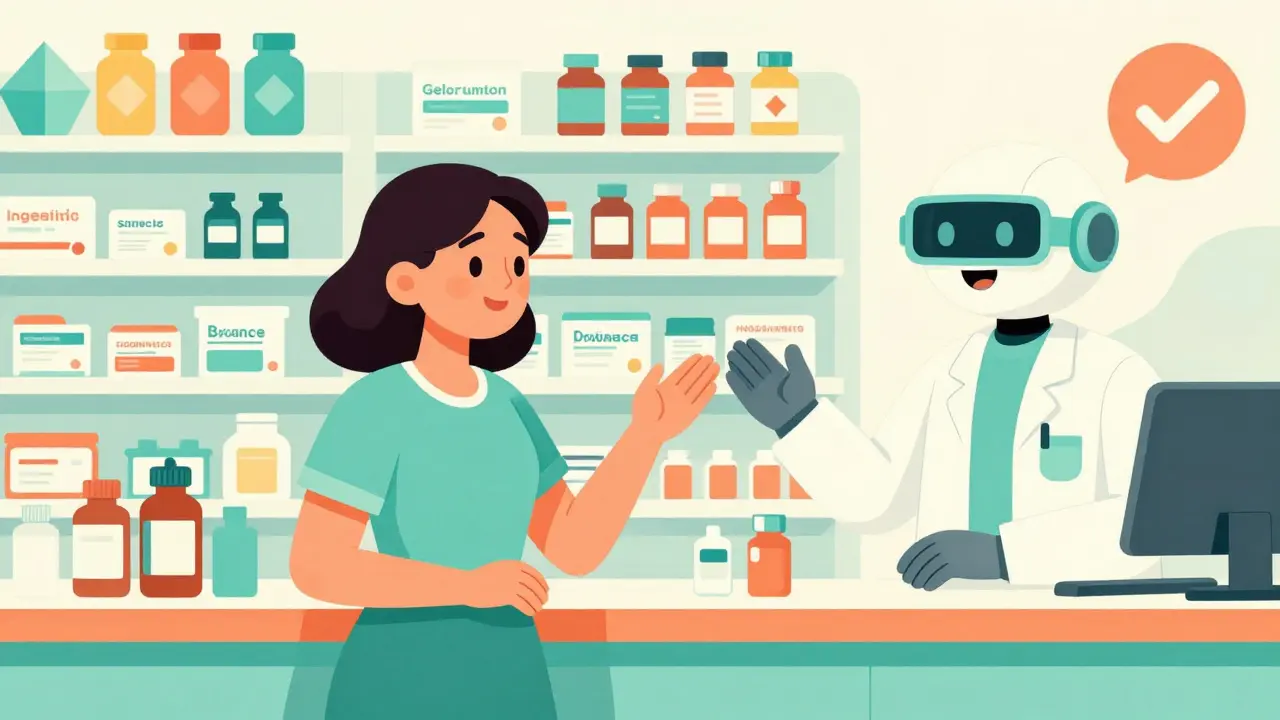 Patient discussing generic medication options with pharmacist