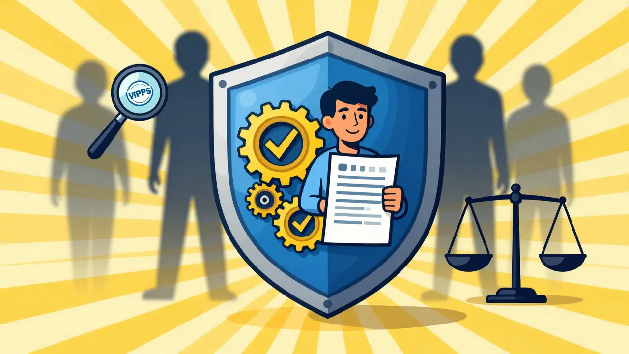 Retro-futuristic art showing a shield protecting a patient from unsafe online drug sources.