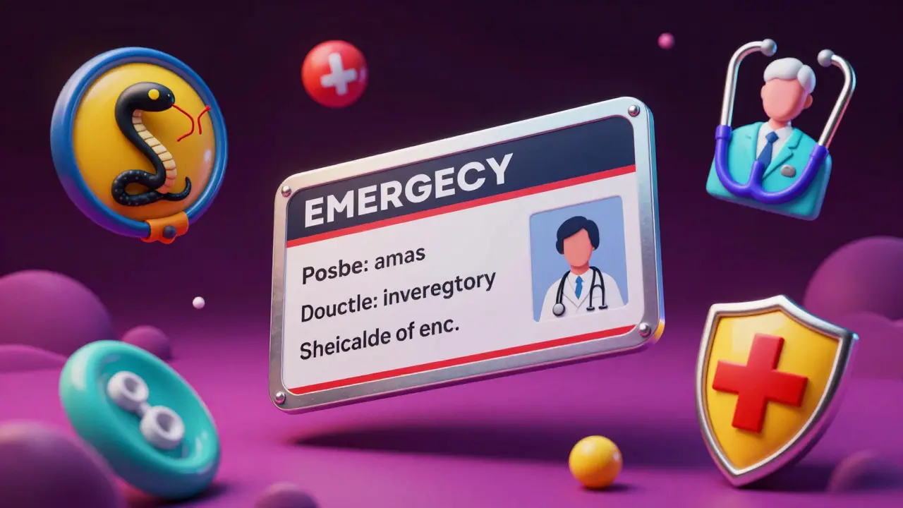 Floating laminated contact card with sci-fi medical icons