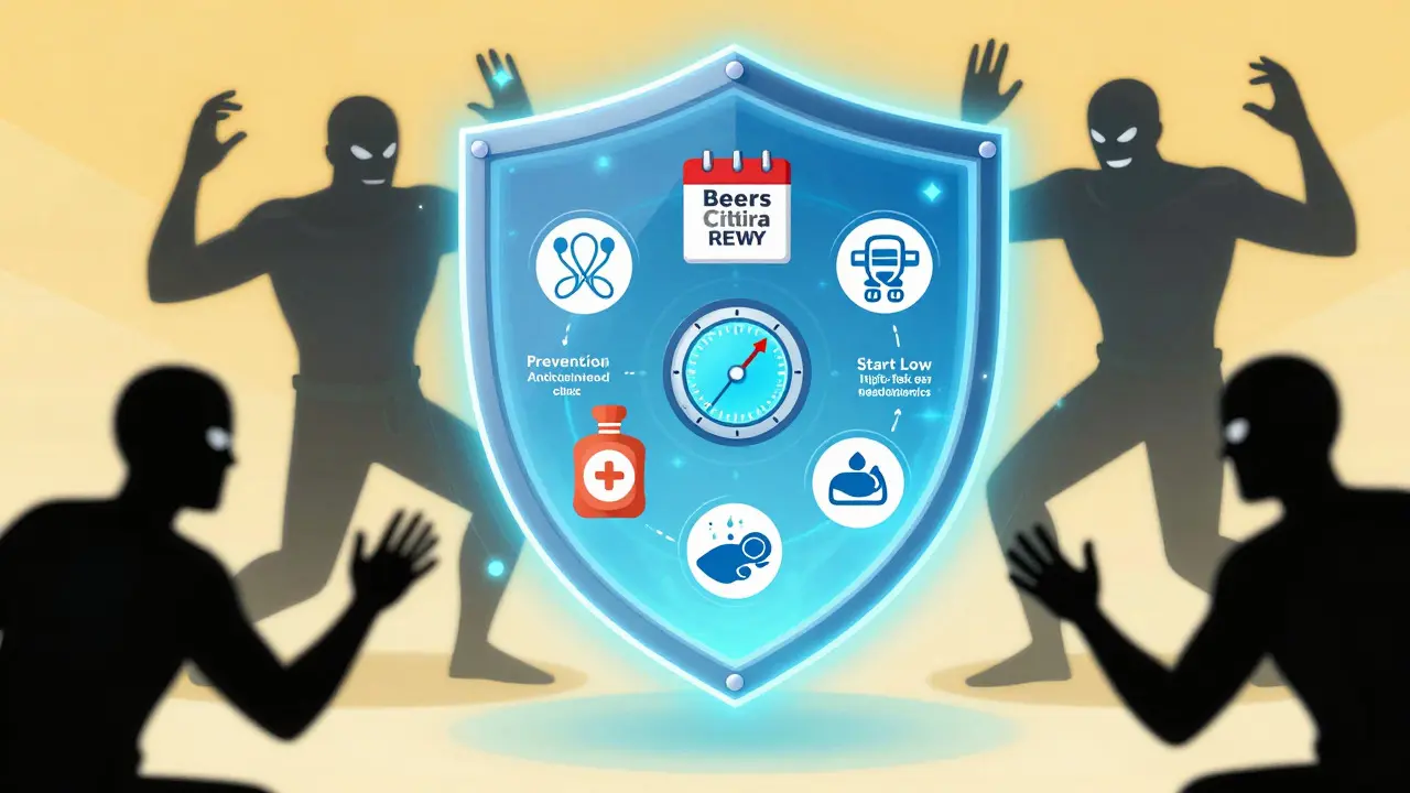 Holographic shield protecting senior from risky medication shadows