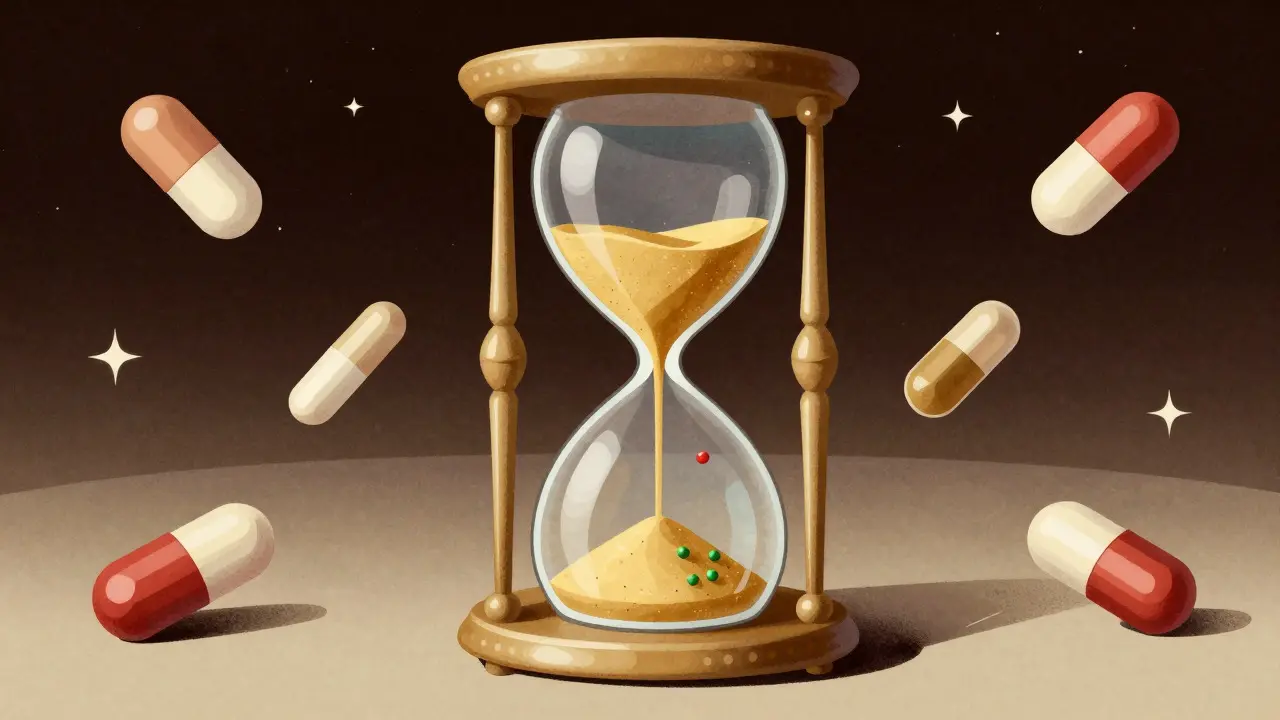 Vintage hourglass symbolizing medication washout period