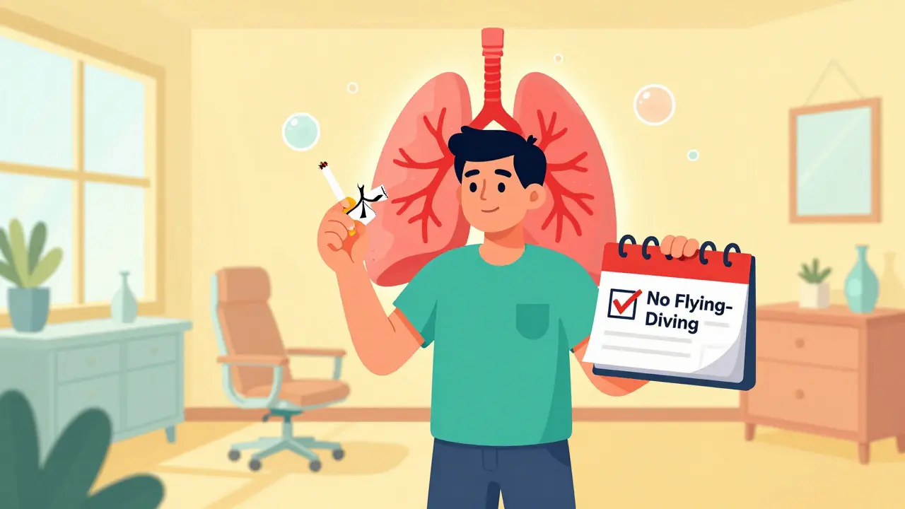 Patient recovering from pneumothorax with healthy lung graphic
