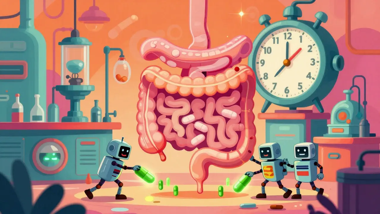 Retro-style graphic showing supplements blocking thyroid meds